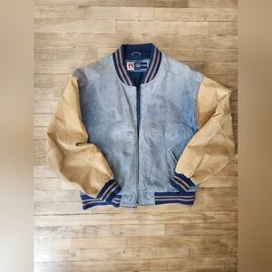 Free Country Two Toned Blue and Tan Bomber Jacket